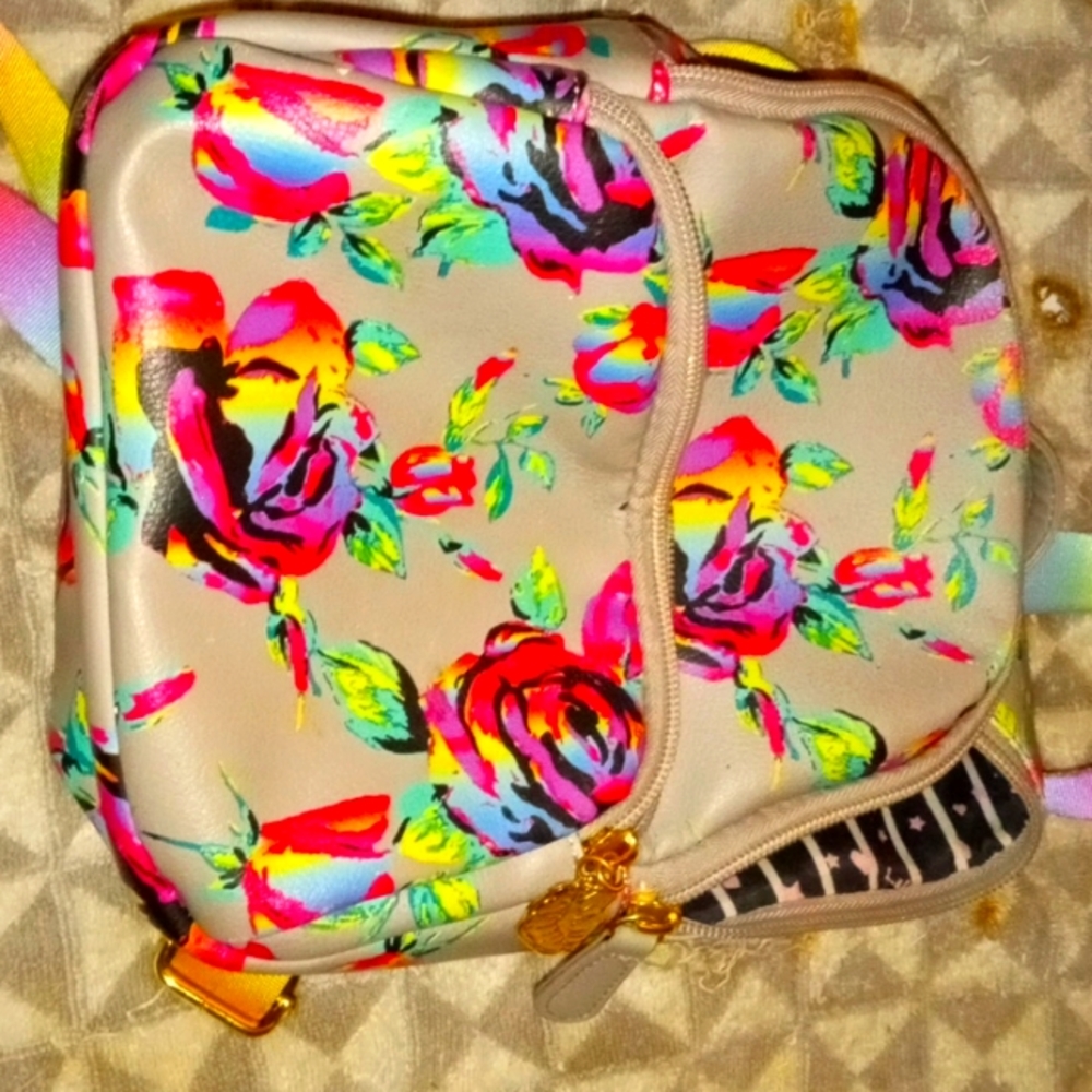 Betsey Johnson gray rose mini backpack